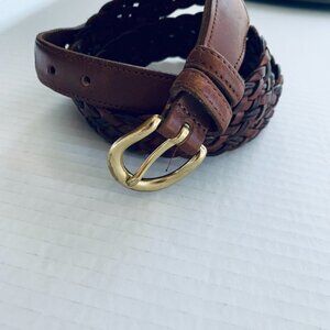 COACH BELT Braided Two Tone Brown Leather Sz 36